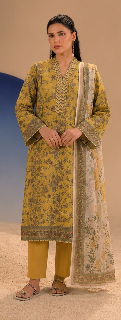3PCS UNSTITCHED PRINTED LAWN