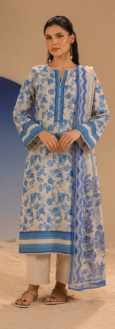 3PCS UNSTITCHED PRINTED LAWN