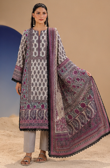 3PCS UNSTITCHED PRINTED LAWN