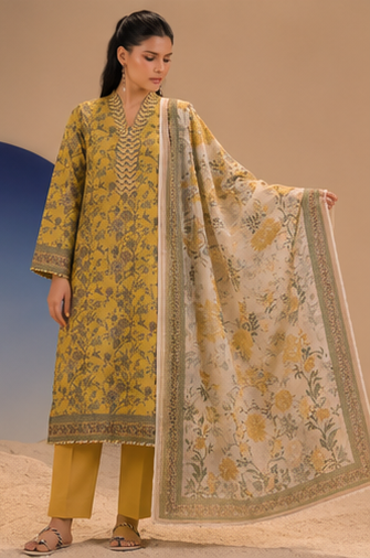 3PCS UNSTITCHED PRINTED LAWN