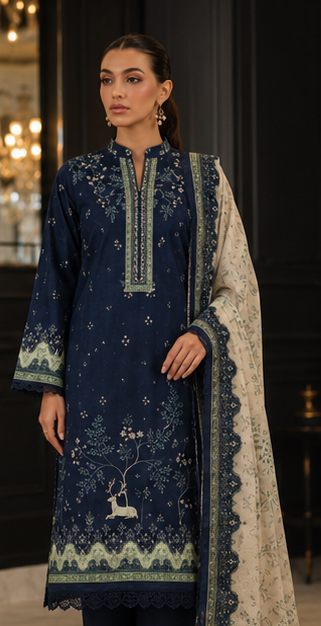 3PCS UNSTITCHED PRINTED LAWN