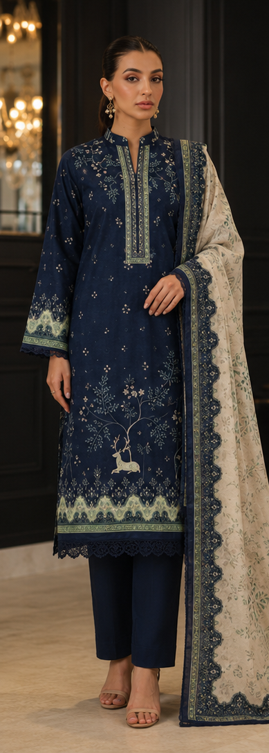 3PCS UNSTITCHED PRINTED LAWN