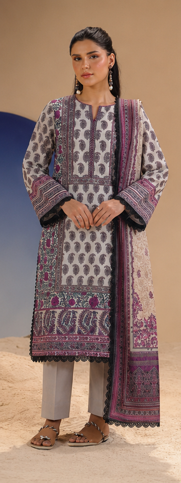 3PCS UNSTITCHED PRINTED LAWN