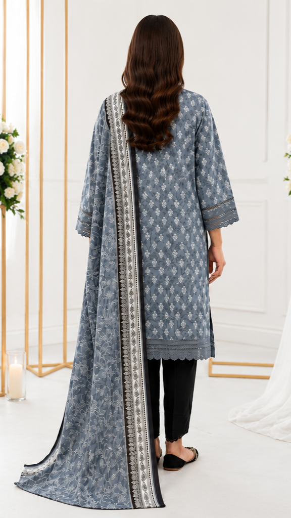 Unstitched Lawn Suit | MONOCHROME | 3Pcs