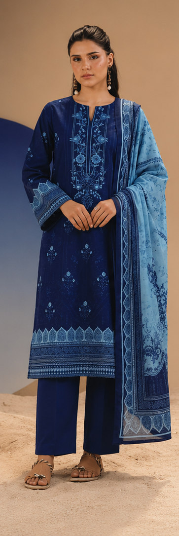 3PCS UNSTITCHED PRINTED LAWN