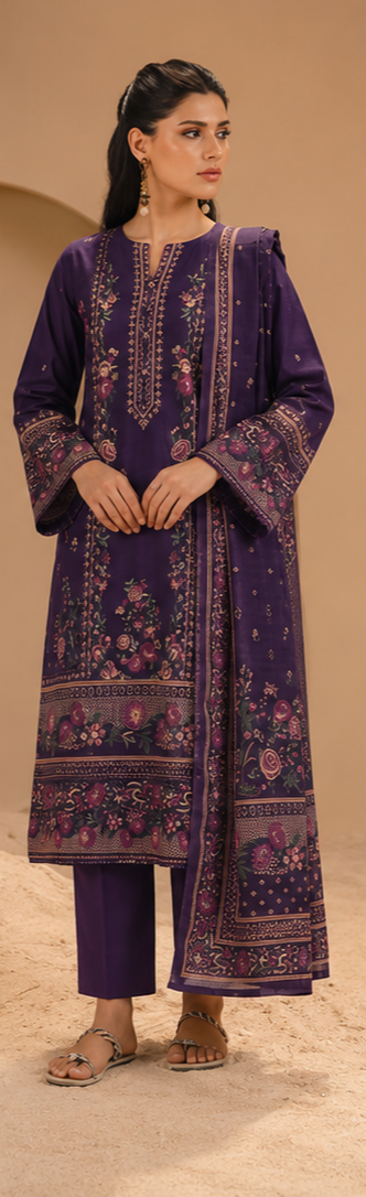 3PCS UNSTITCHED PRINTED LAWN