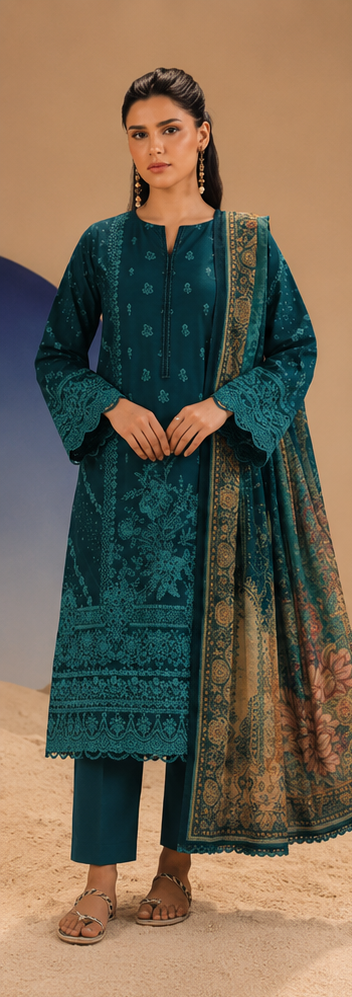 3PCS UNSTITCHED PRINTED LAWN