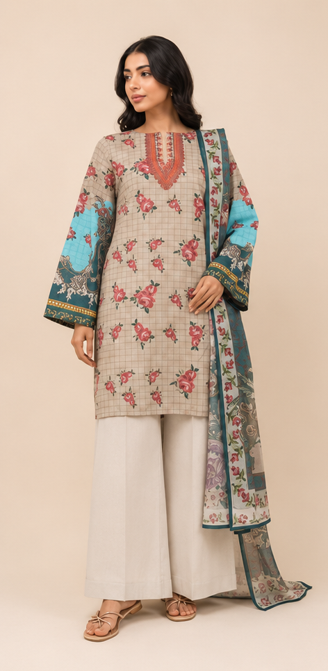 3 Piece Lawn-Printed(Unstitched)