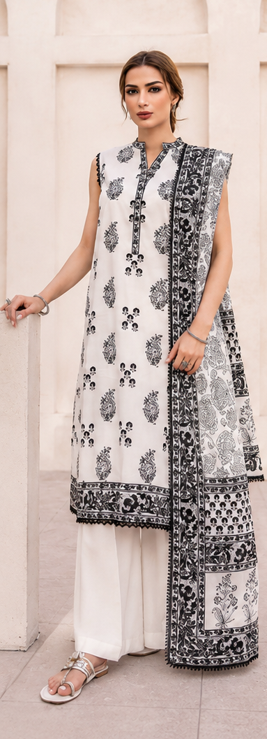 3Piece Unstitched Printed Lawn