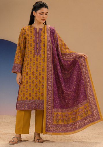 3PCS UNSTITCHED PRINTED LAWN