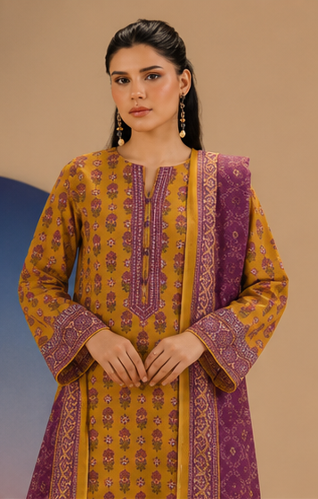 3PCS UNSTITCHED PRINTED LAWN