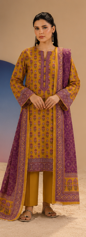 3PCS UNSTITCHED PRINTED LAWN