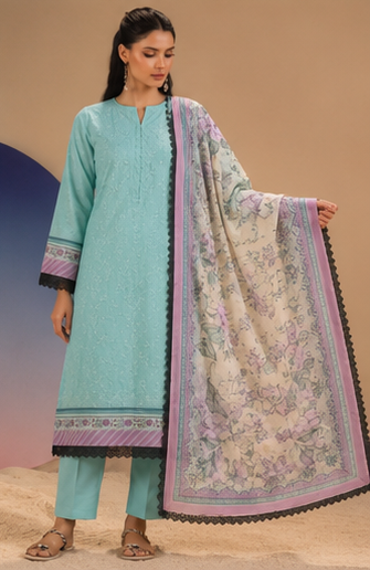 3PCS UNSTITCHED PRINTED LAWN