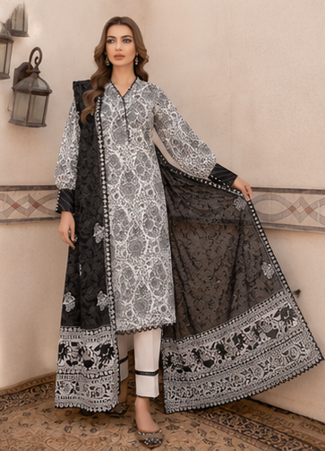 3Piece Unstitched Printed Lawn