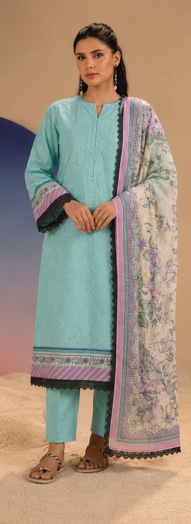 3PCS UNSTITCHED PRINTED LAWN