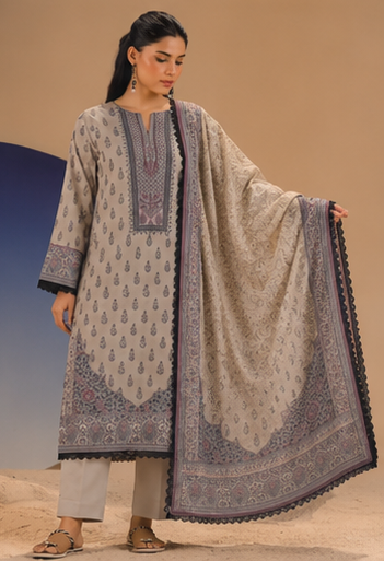 3PCS UNSTITCHED PRINTED LAWN