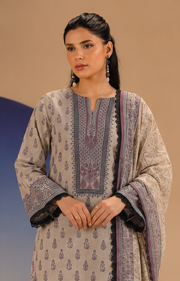 3PCS UNSTITCHED PRINTED LAWN