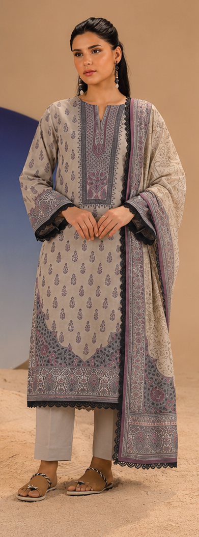 3PCS UNSTITCHED PRINTED LAWN
